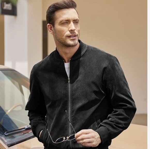 COOFANDY Men's Casual Varsity Jacket Lightweight Suede Bomber Jackets L - Picture 1 of 5